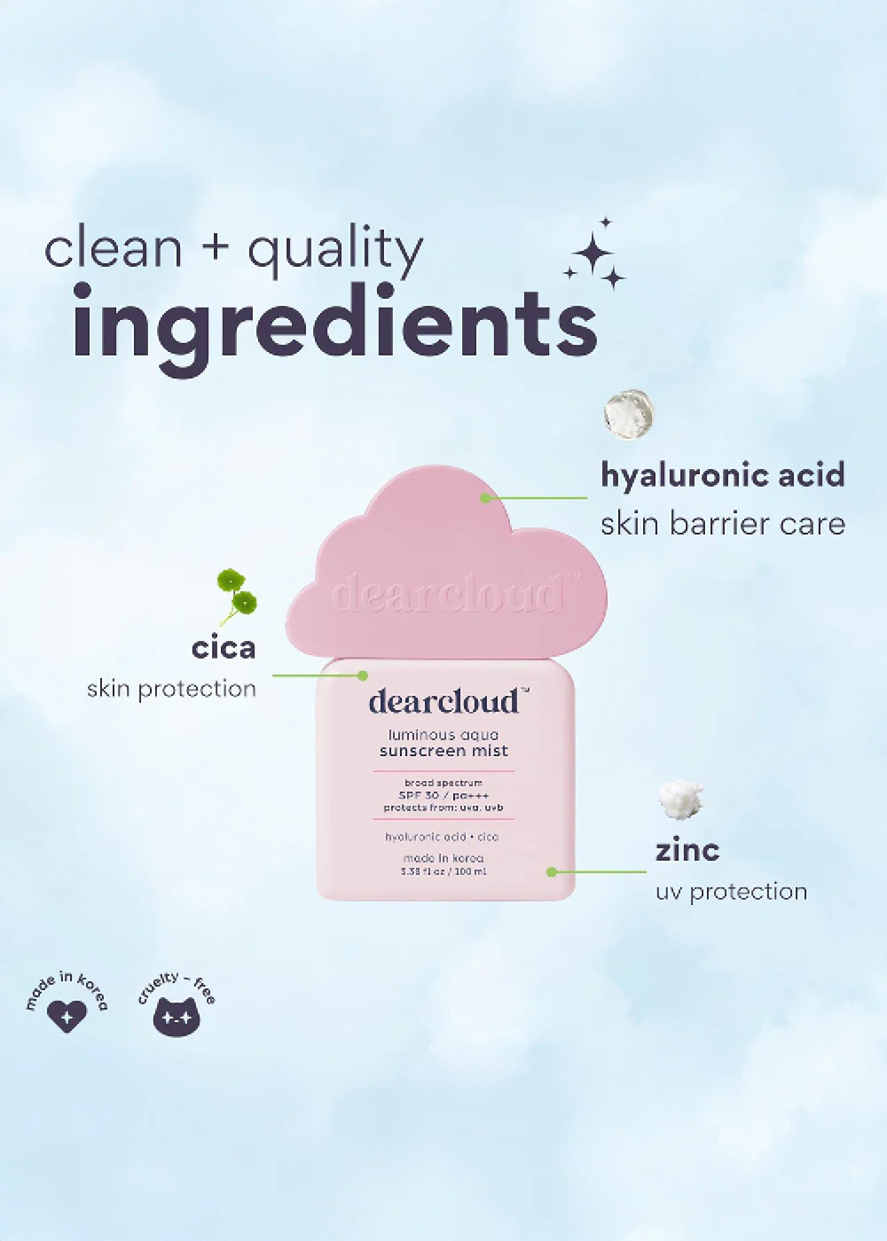 dearcloud Luminous Aqua Sunscreen Mist 100ml - Image 3
