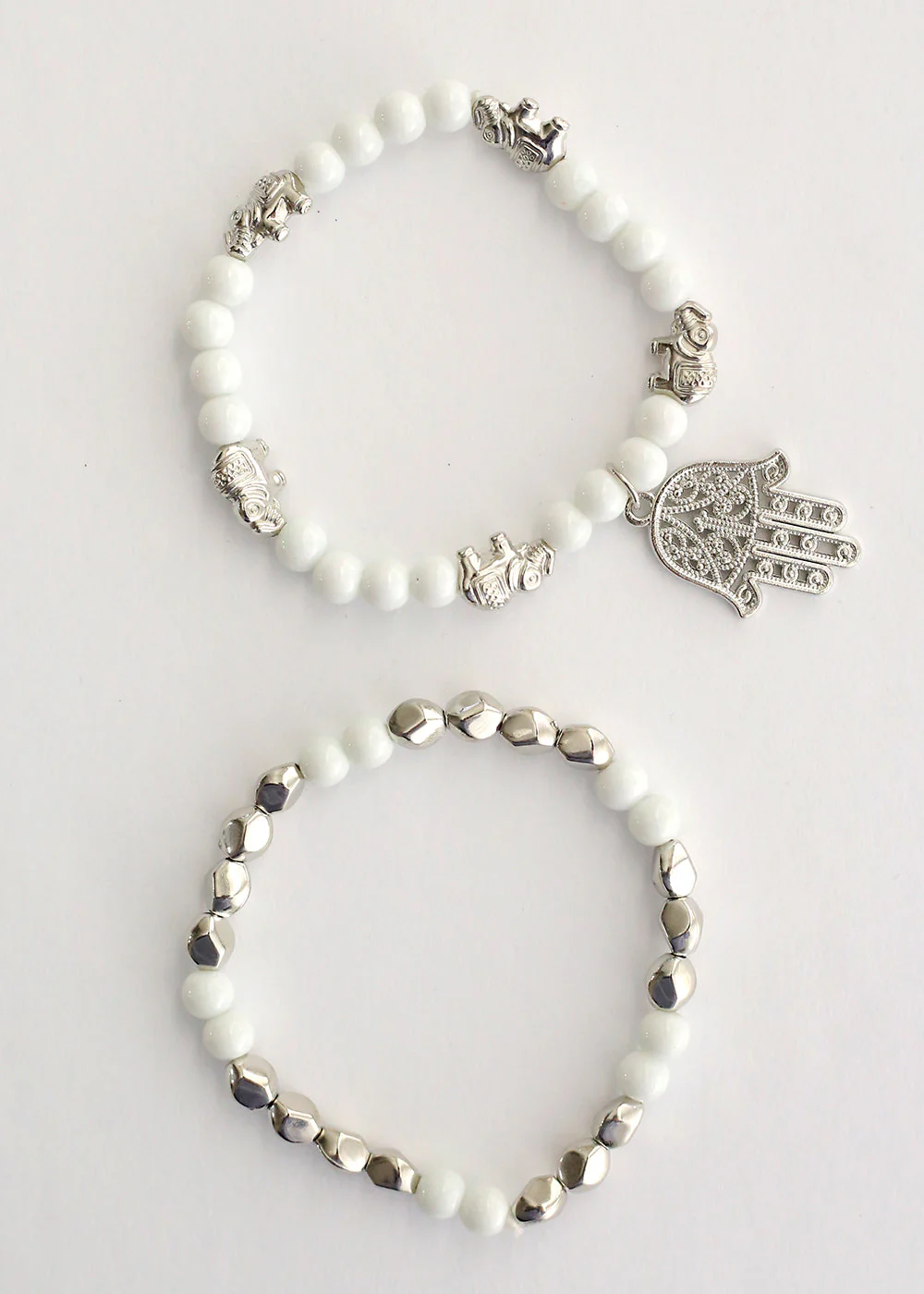 Double Bead Bracelet with Hamsa Hand Dangle - Image 10