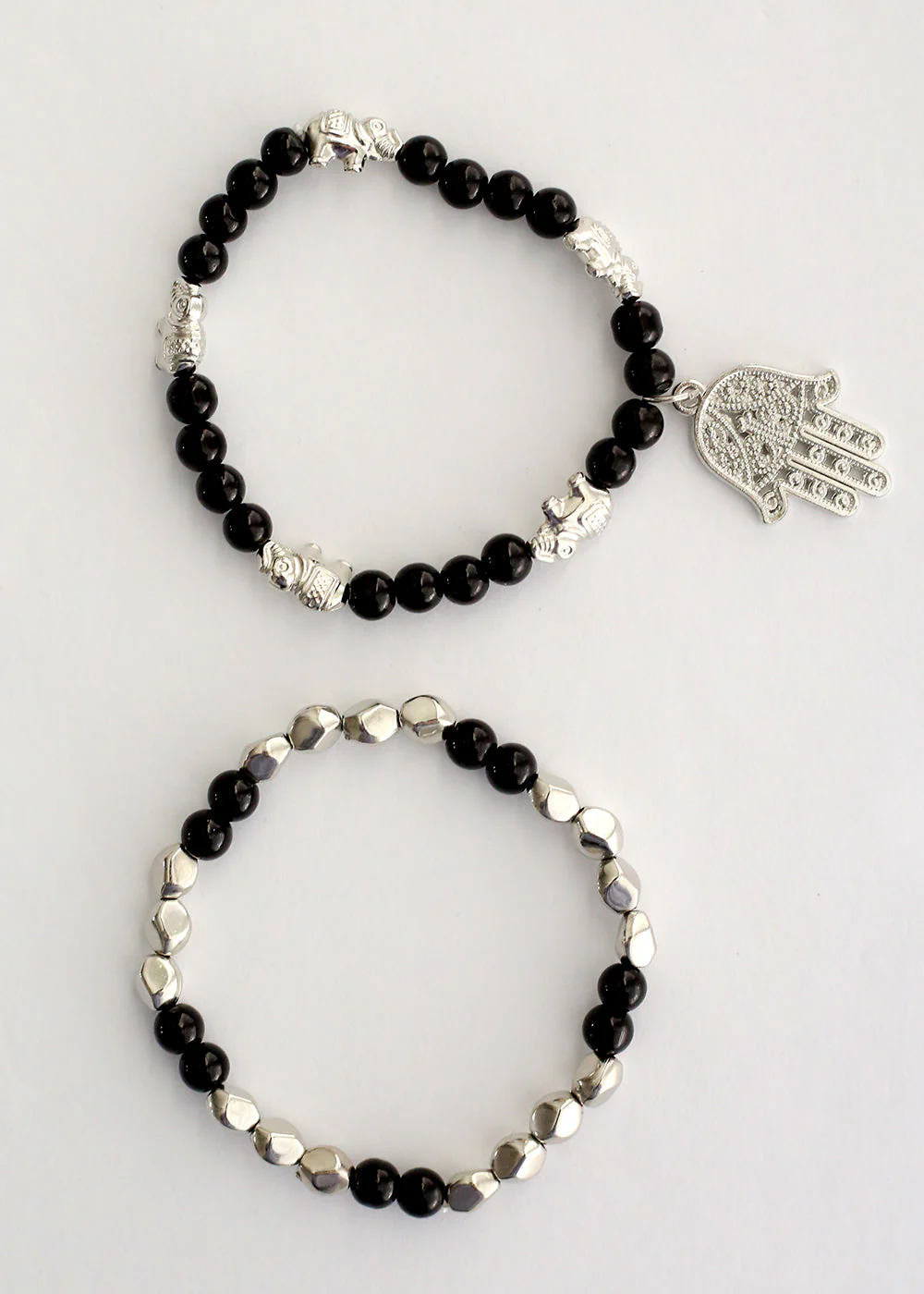 Double Bead Bracelet with Hamsa Hand Dangle - Image 11