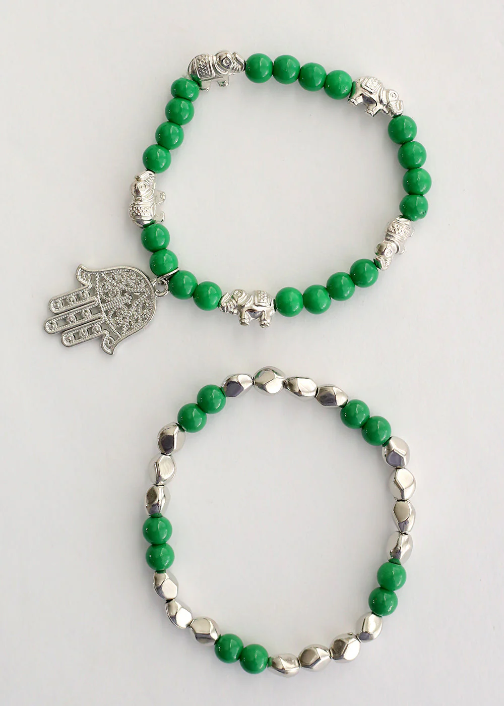 Double Bead Bracelet with Hamsa Hand Dangle - Image 12