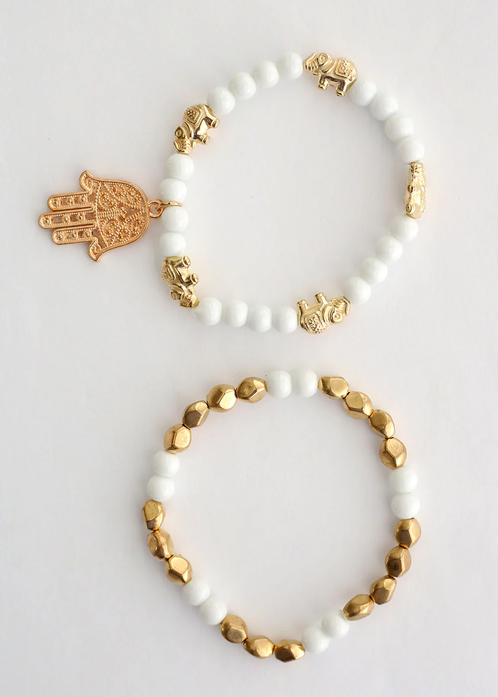 Double Bead Bracelet with Hamsa Hand Dangle - Image 13