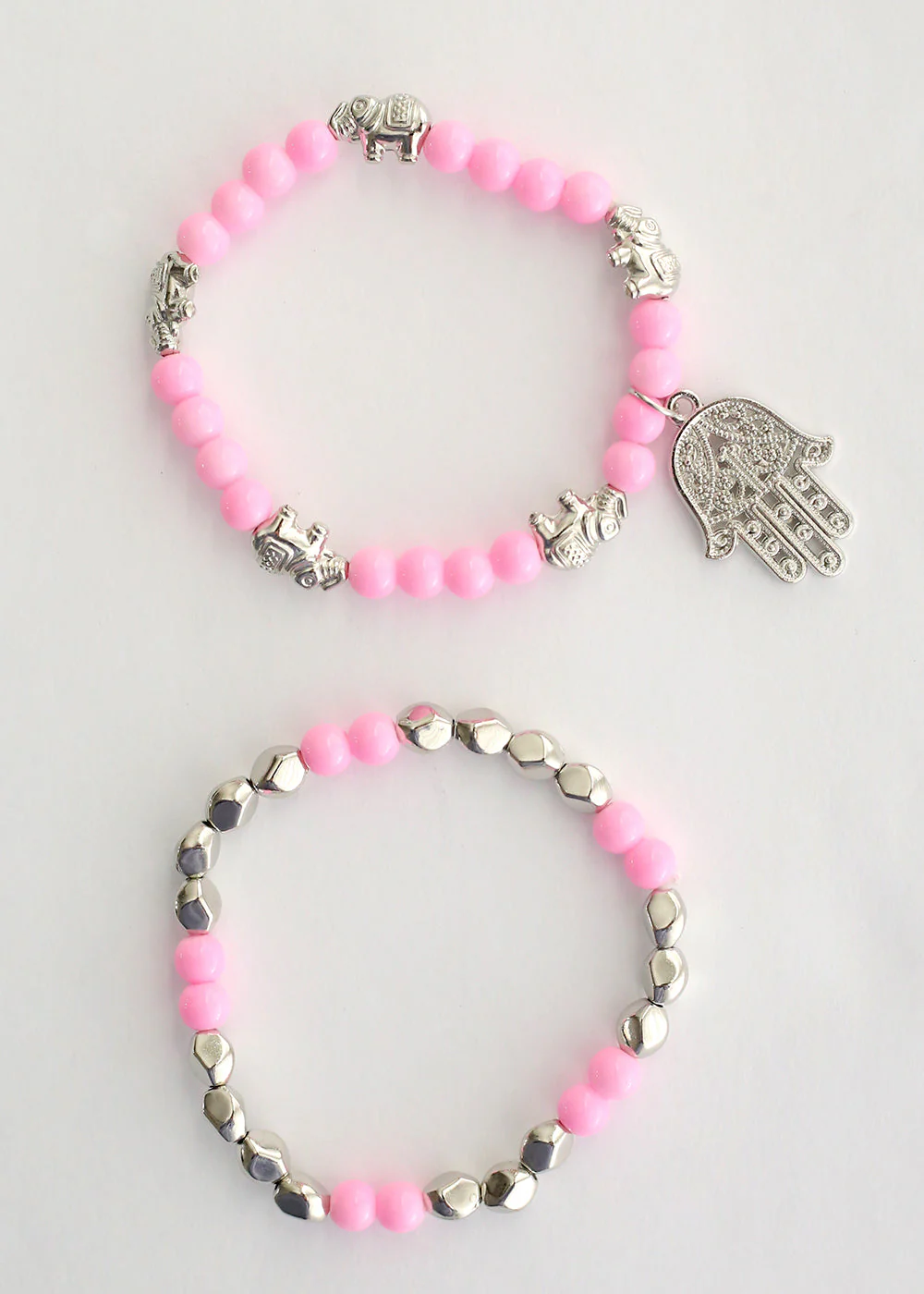 Double Bead Bracelet with Hamsa Hand Dangle - Image 3