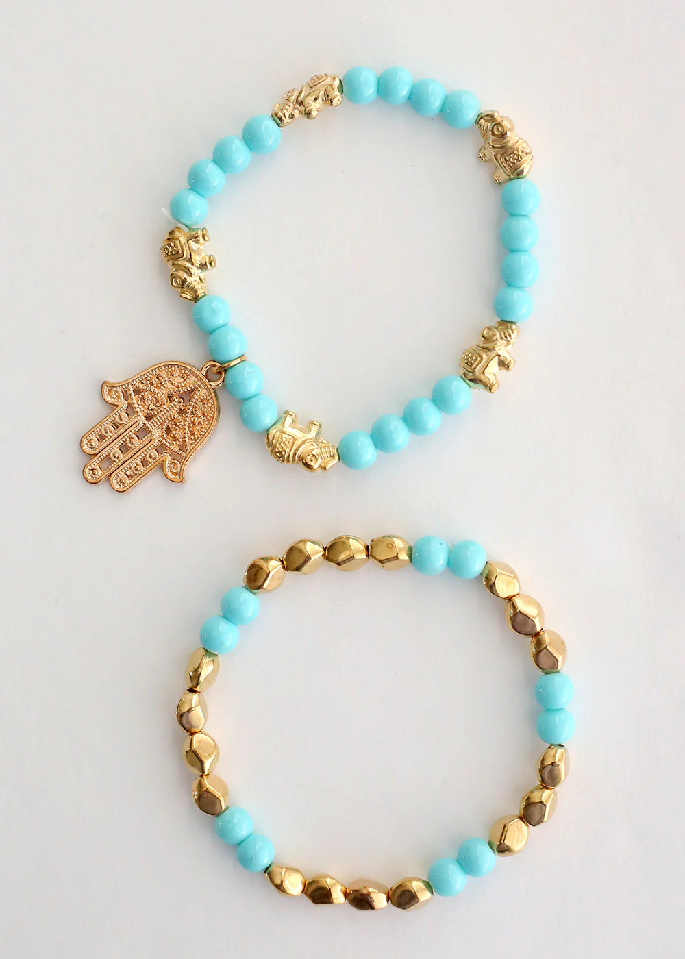 Double Bead Bracelet with Hamsa Hand Dangle - Image 4