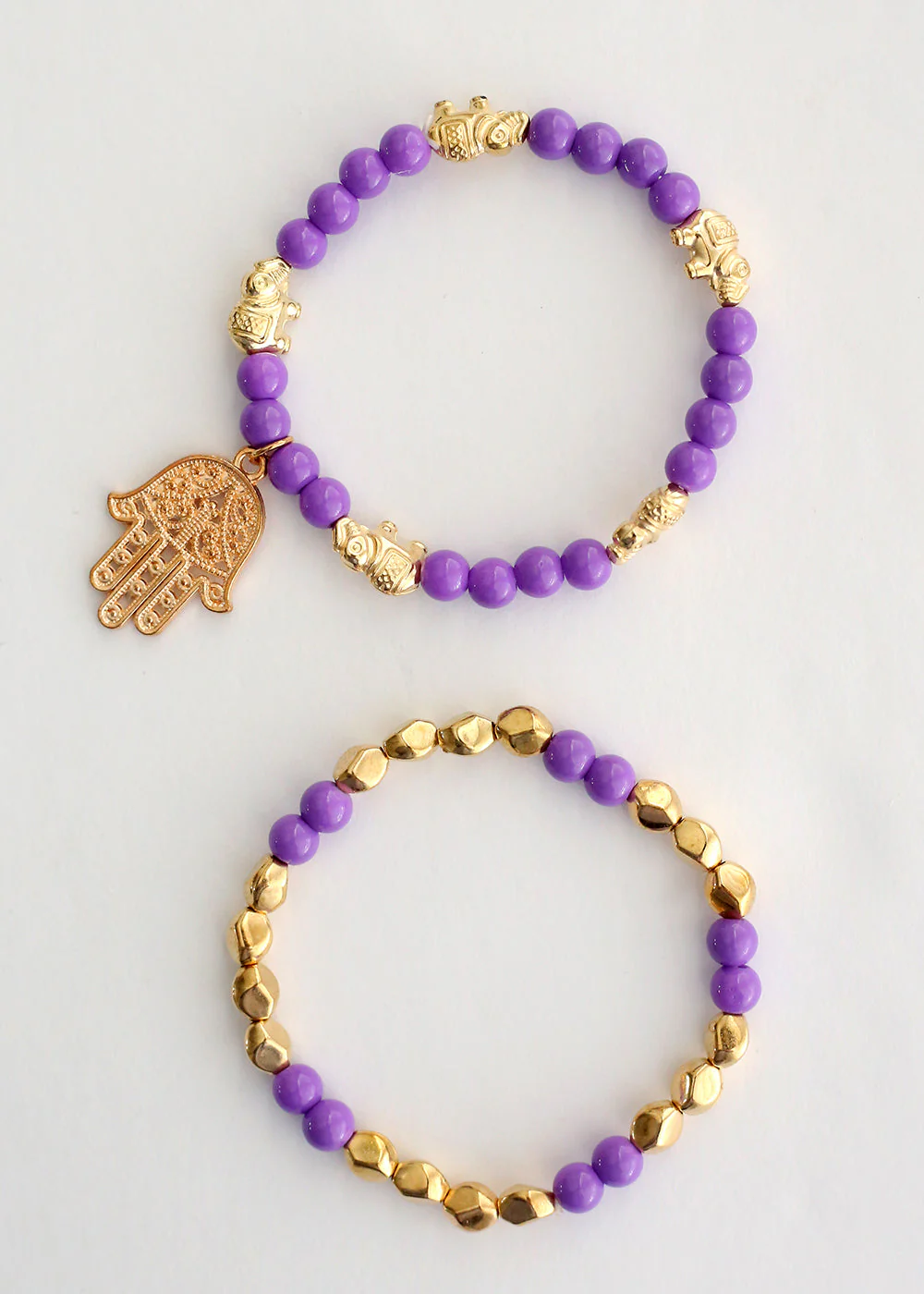Double Bead Bracelet with Hamsa Hand Dangle - Image 5
