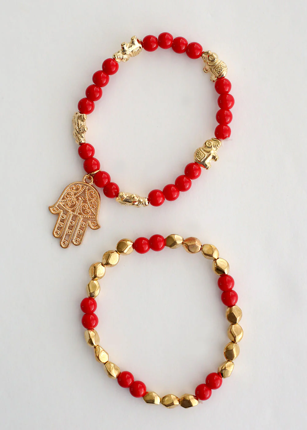Double Bead Bracelet with Hamsa Hand Dangle - Image 6