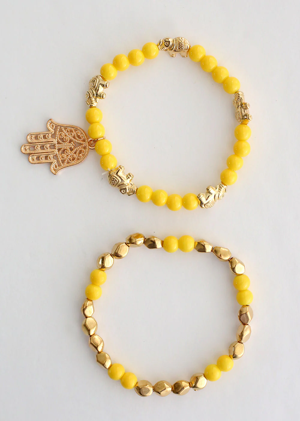 Double Bead Bracelet with Hamsa Hand Dangle - Image 7