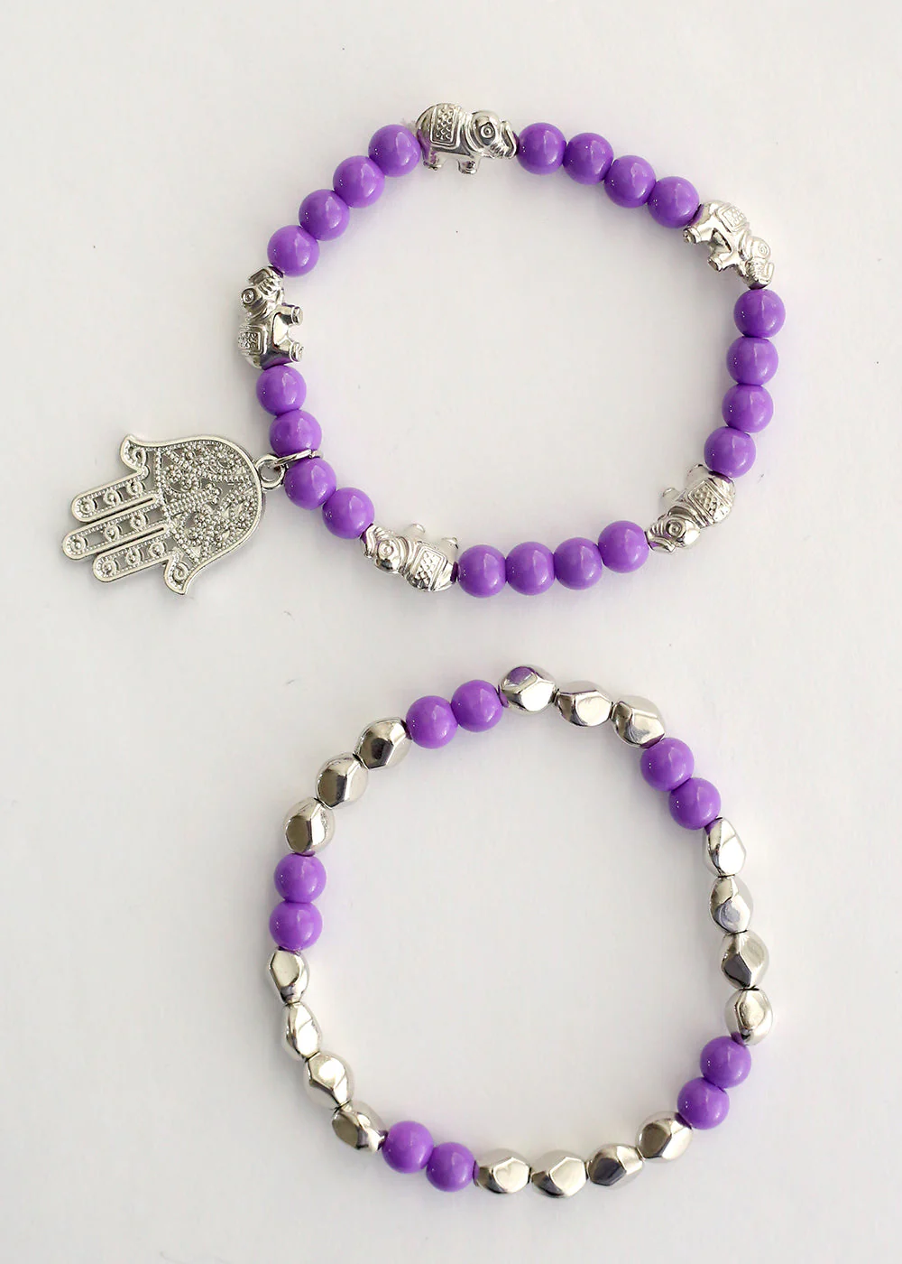 Double Bead Bracelet with Hamsa Hand Dangle - Image 9