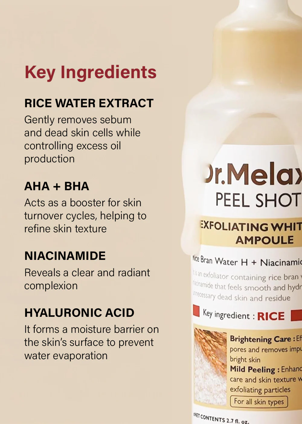 Dr. Melaxin Peel Shot Exfoliating White Rice Ampoule 80ml - Image 4
