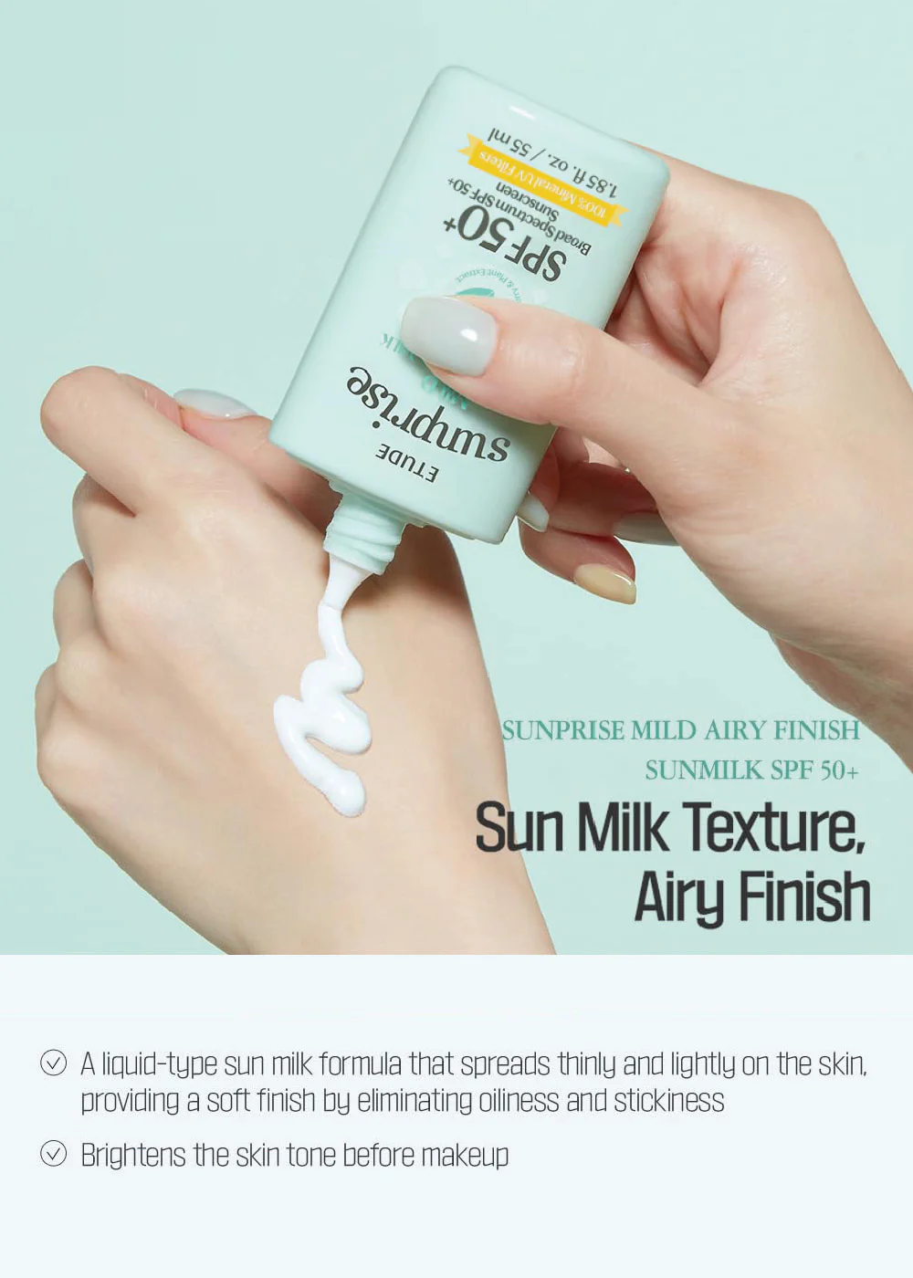 ETUDE Sunprise Mild Airy Finish Sun Milk SPF 50+ PA++++ 55ml - Image 3