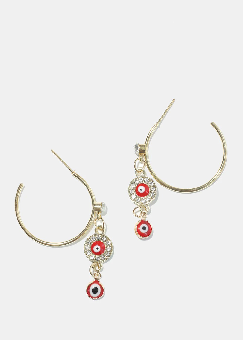 Evil Eye Dangle Charm Hoop Earrings - Image 3