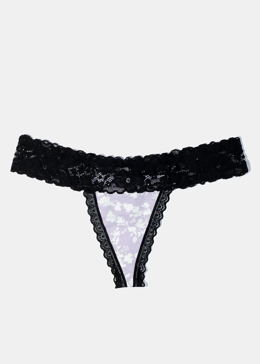 Floral Black Lace Thong