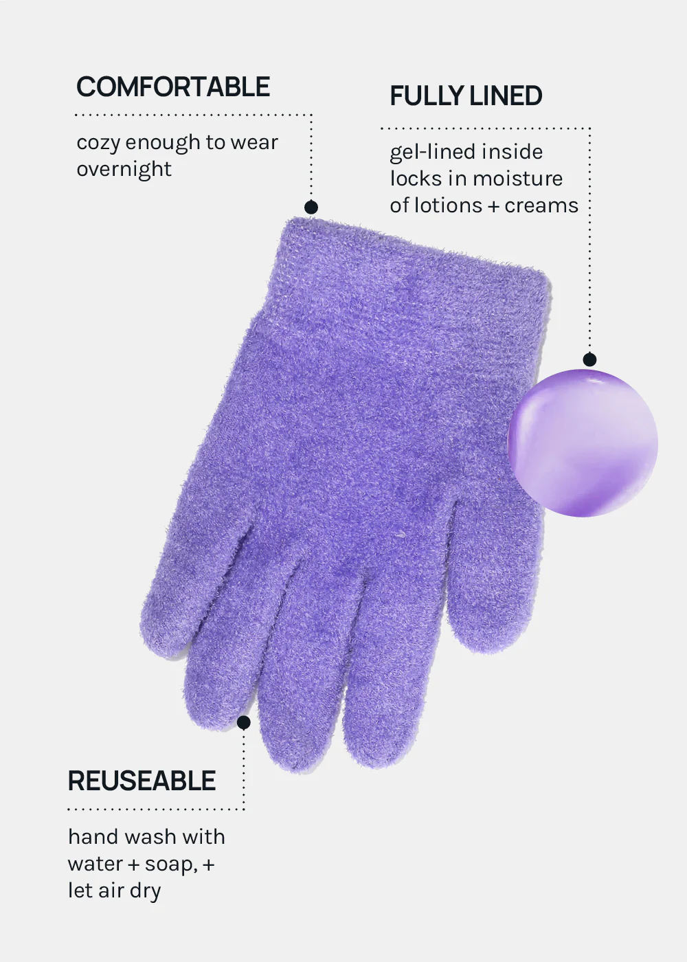 Gel Lined Moisturizing Spa Glove - Lavender - Image 4