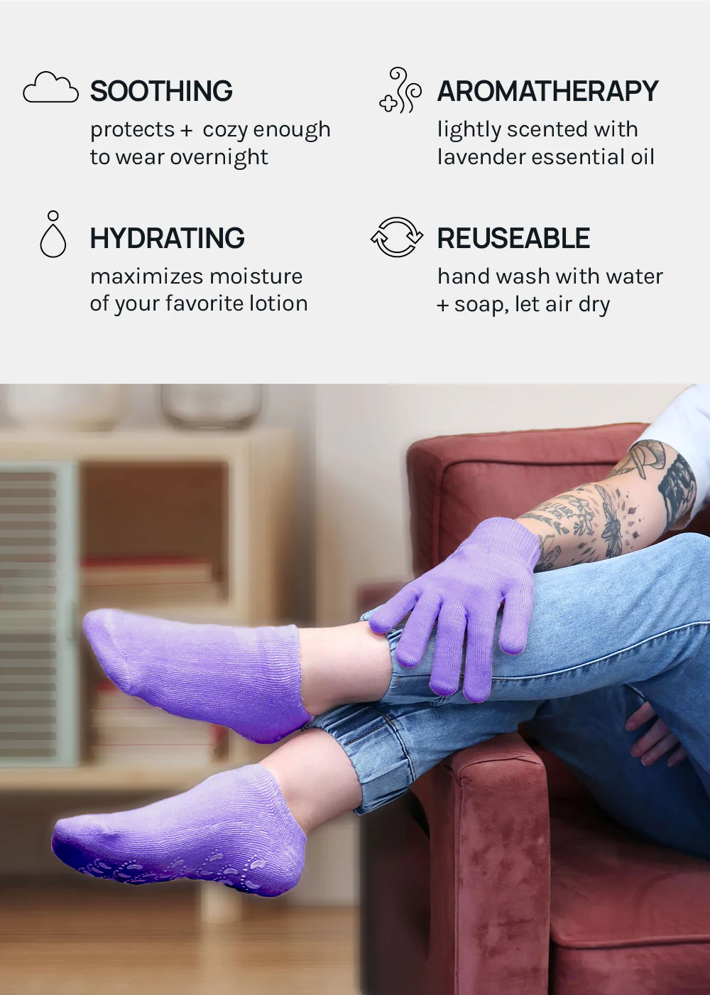 Gel Lined Moisturizing Spa Sock - Lavender - Image 4