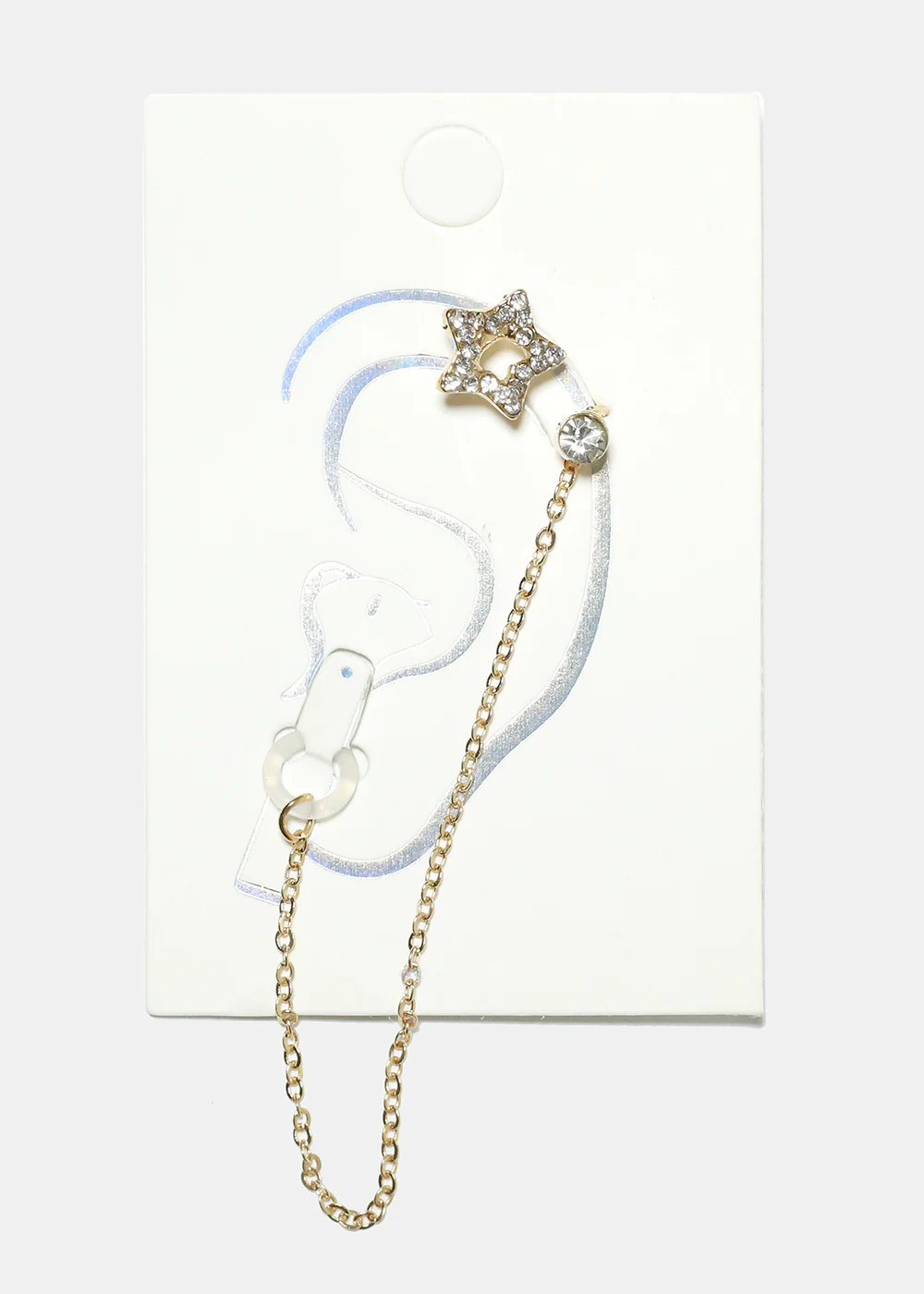 Gemstone Studded Heart Cuff Earring with Earphone Chain Holder - Image 2