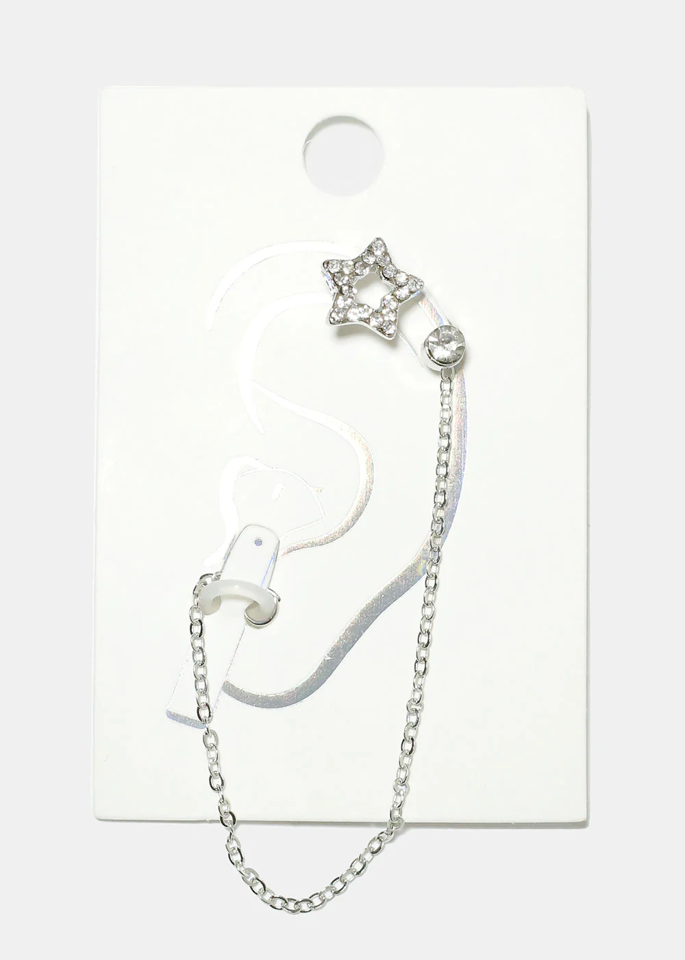Gemstone Studded Heart Cuff Earring with Earphone Chain Holder - Image 3