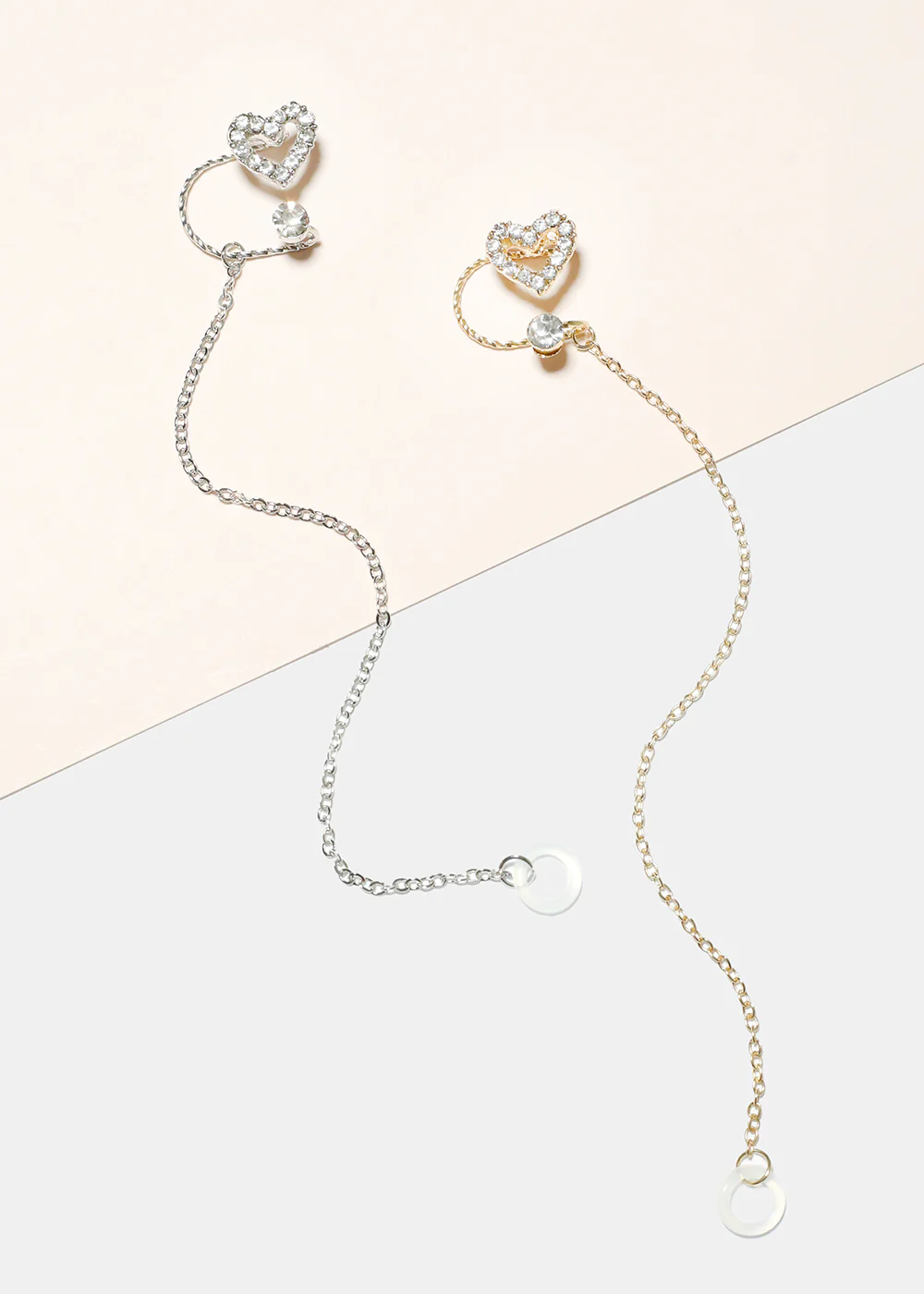 Gemstone Studded Heart Cuff Earring with Earphone Chain Holder - Image 2