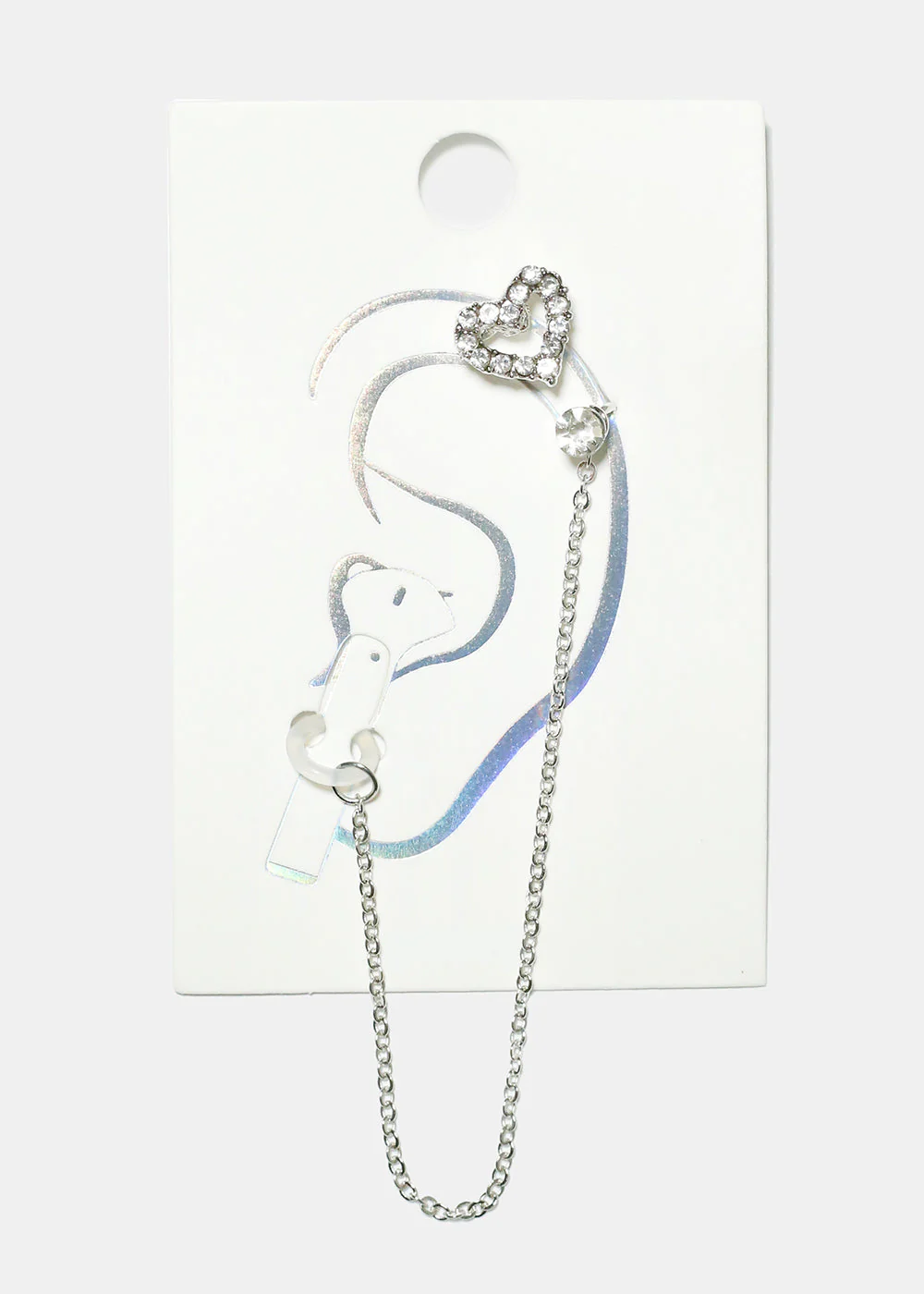 Gemstone Studded Heart Cuff Earring with Earphone Chain Holder - Image 3