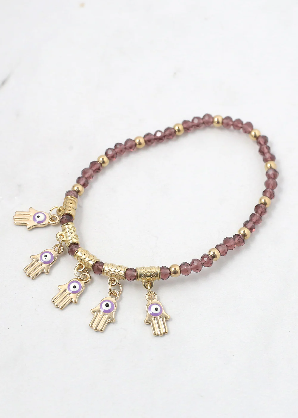 Hamsa Hands + Crystal Beads Bracelet - Image 2