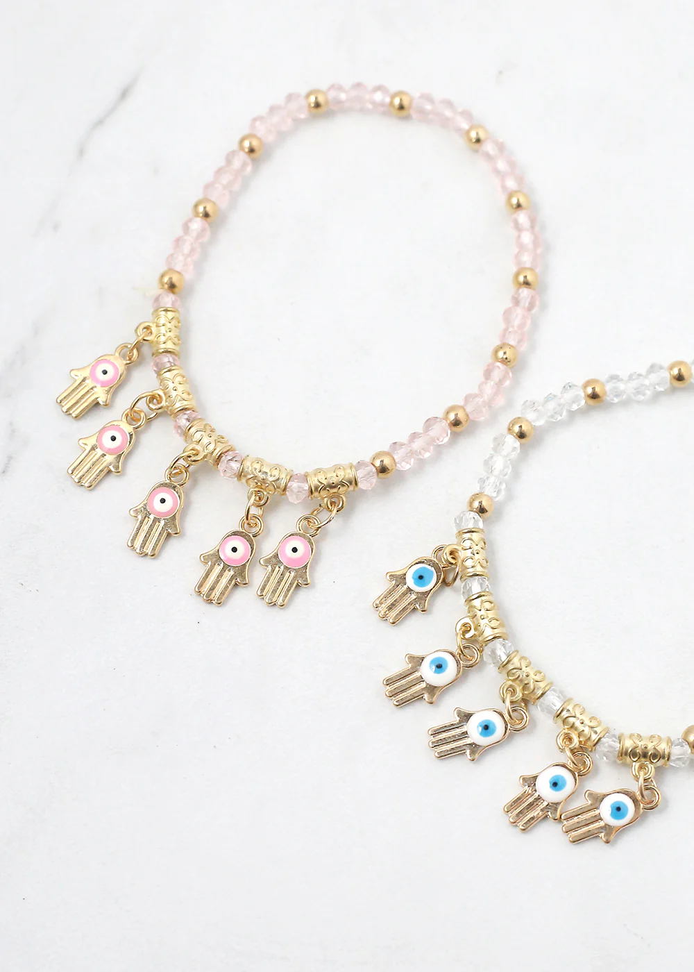 Hamsa Hands + Crystal Beads Bracelet - Image 3