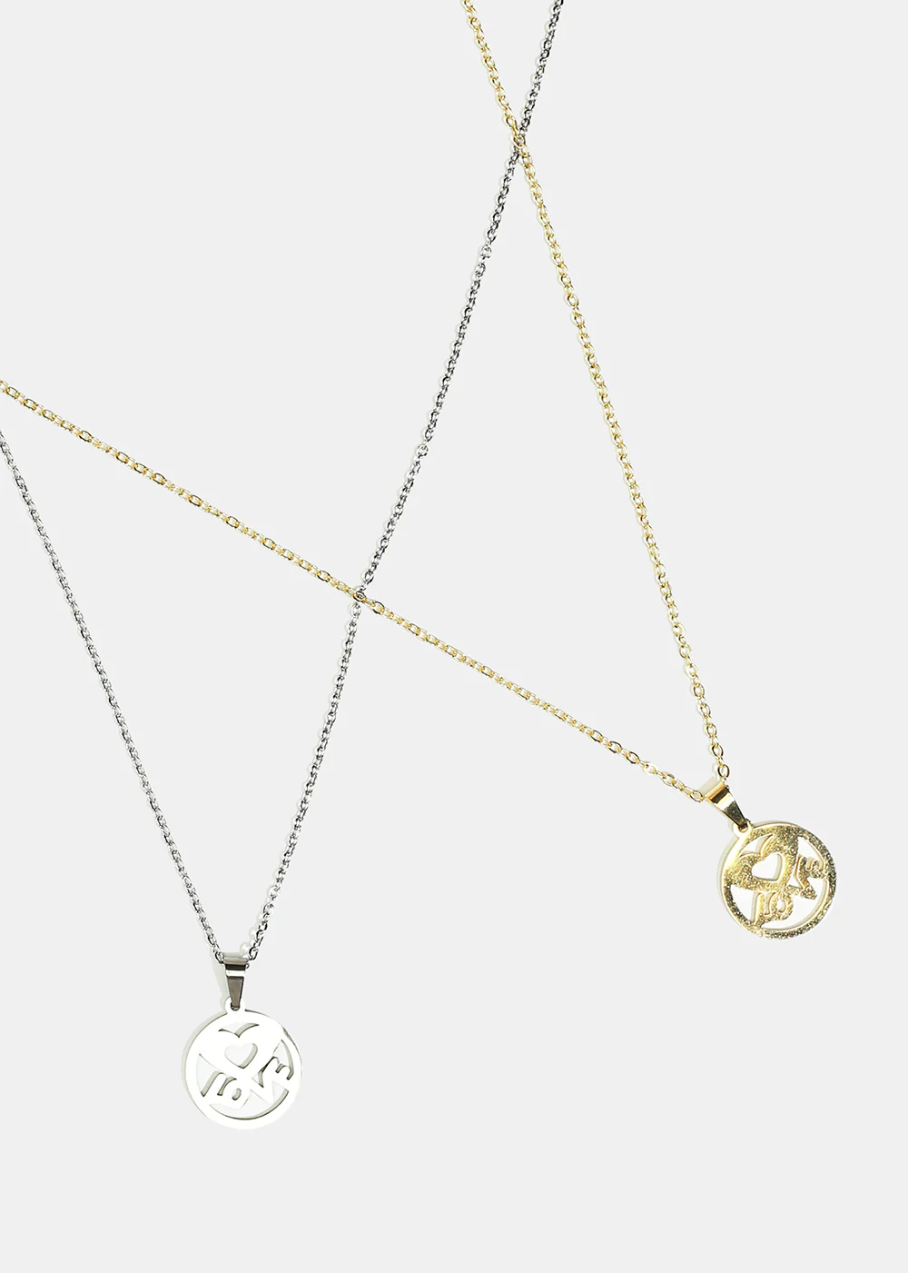 Heart & "LOVE" in Circle Necklace with Stud Earrings