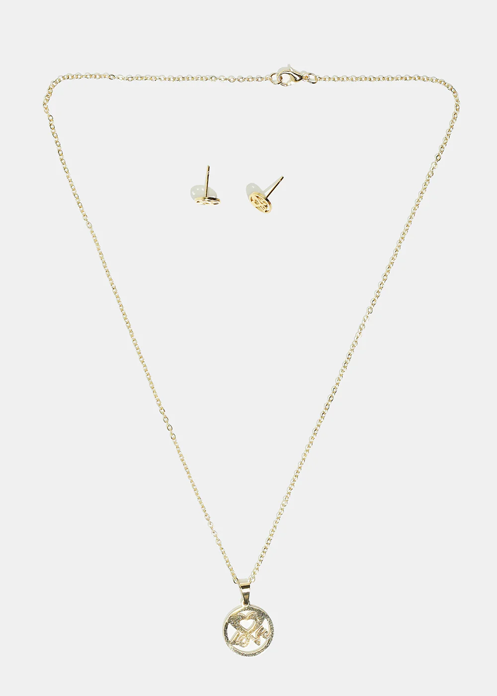Heart & "LOVE" in Circle Necklace with Stud Earrings - Image 2