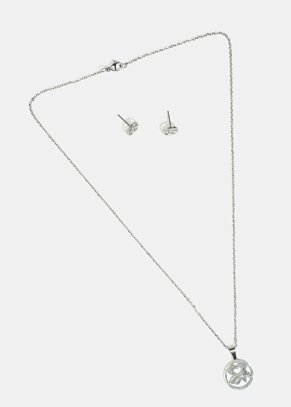 Heart & "LOVE" in Circle Necklace with Stud Earrings - Image 3