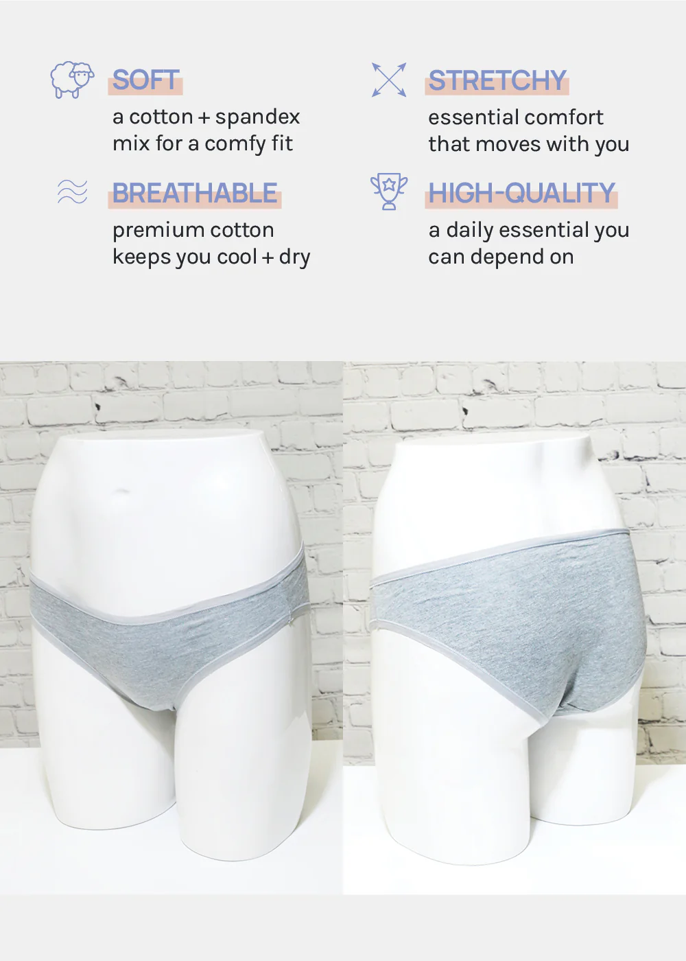 Her. Cotton Stretch Bikini - Grey - Image 4