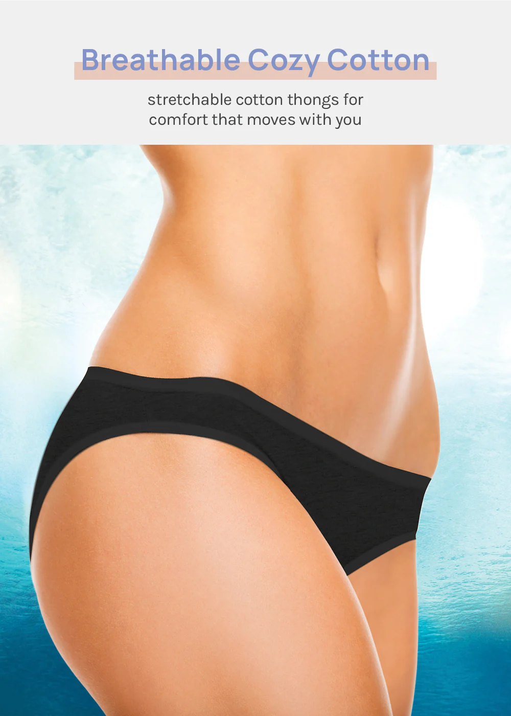 Her. Cotton Stretch Thong - Black - Image 2