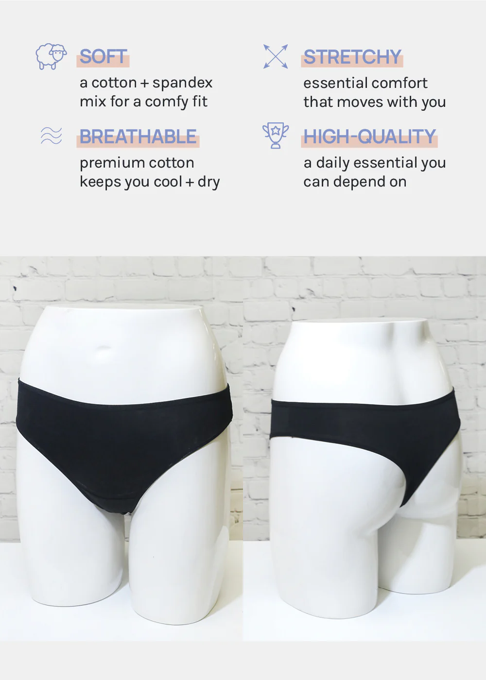 Her. Cotton Stretch Thong - Black - Image 4