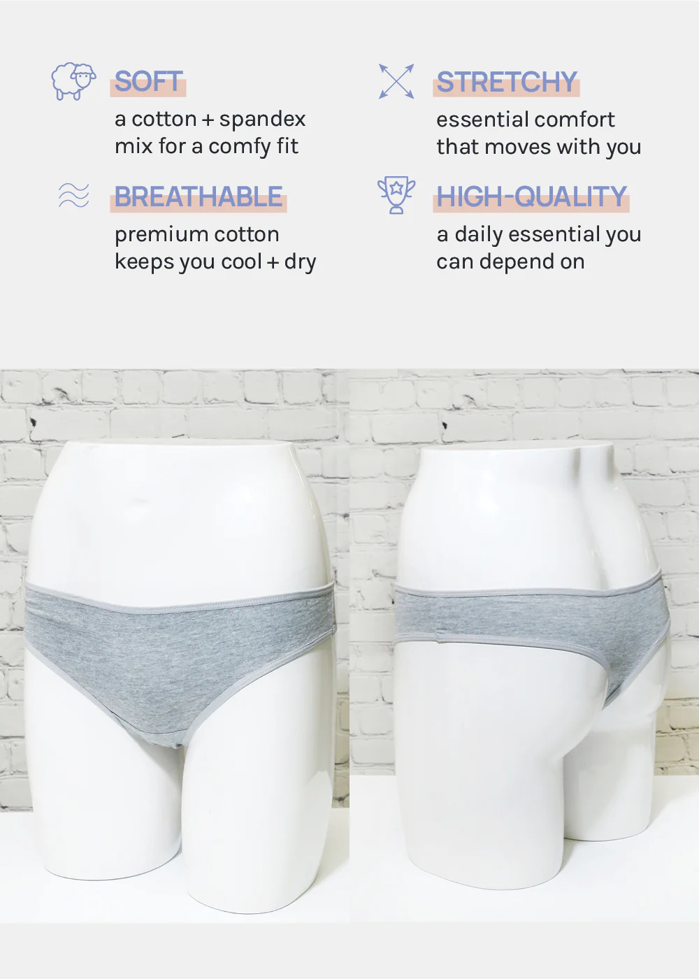 Her. Cotton Stretch Thong - Grey - Image 4
