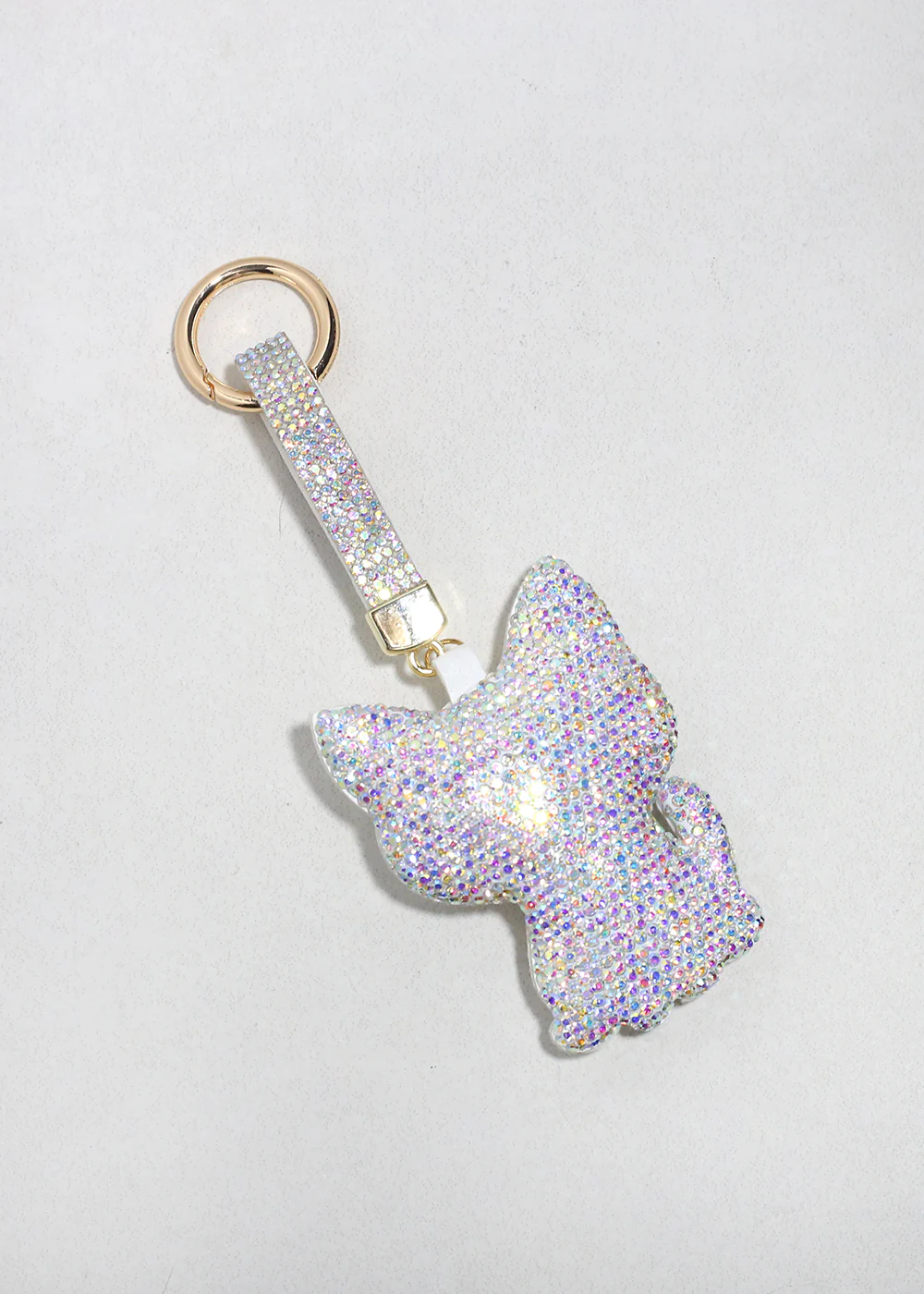 Iridescent Rhinestone Cat Bag Charm