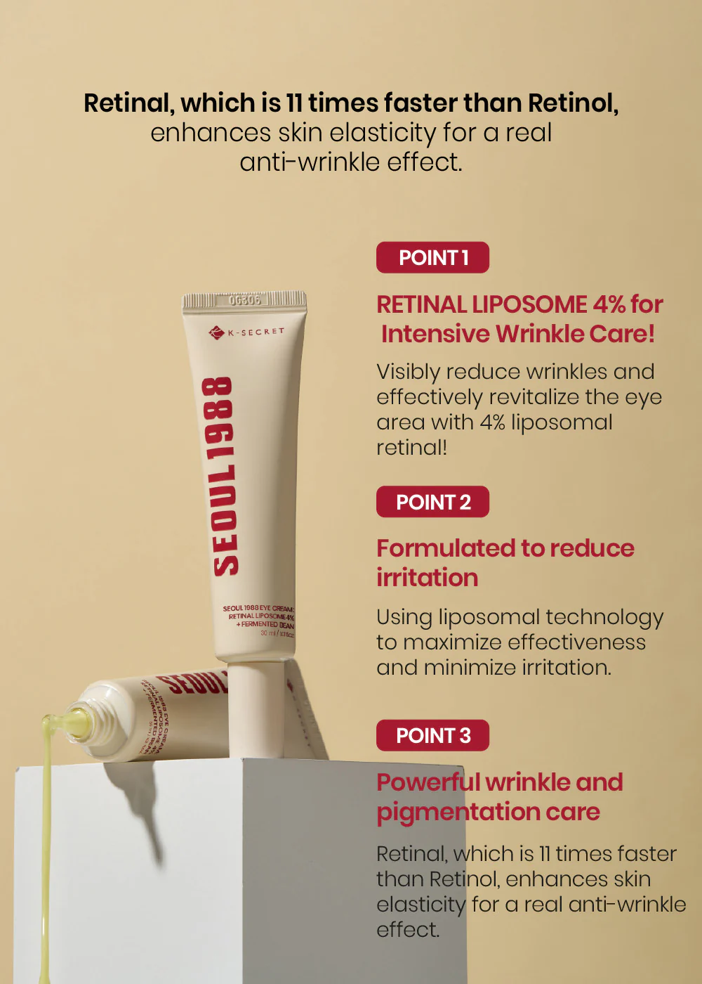 K-Secret Seoul 1988 Eye Cream: Retinal Liposome 4% + Fermented Bean 30ml - Image 6