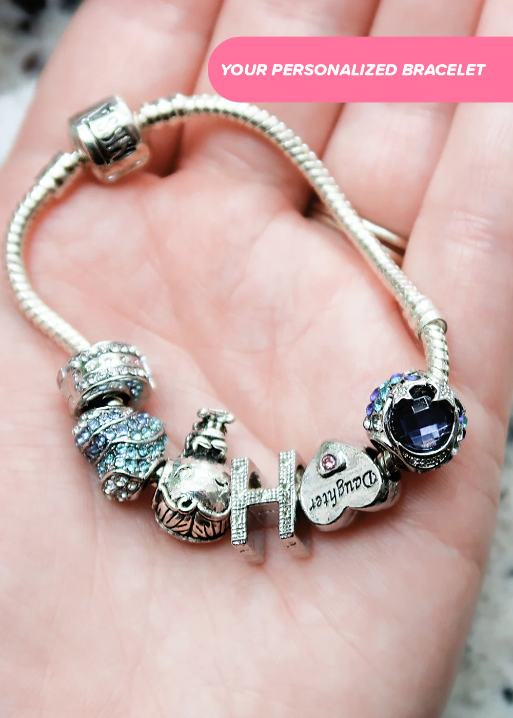 Letter W Rhinestone Bead Charm - Image 2
