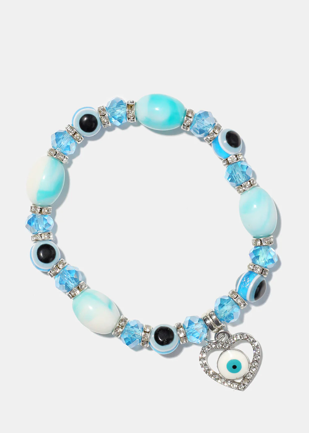 Light Color Bead Bracelet with Heart & evil Eye - Image 11