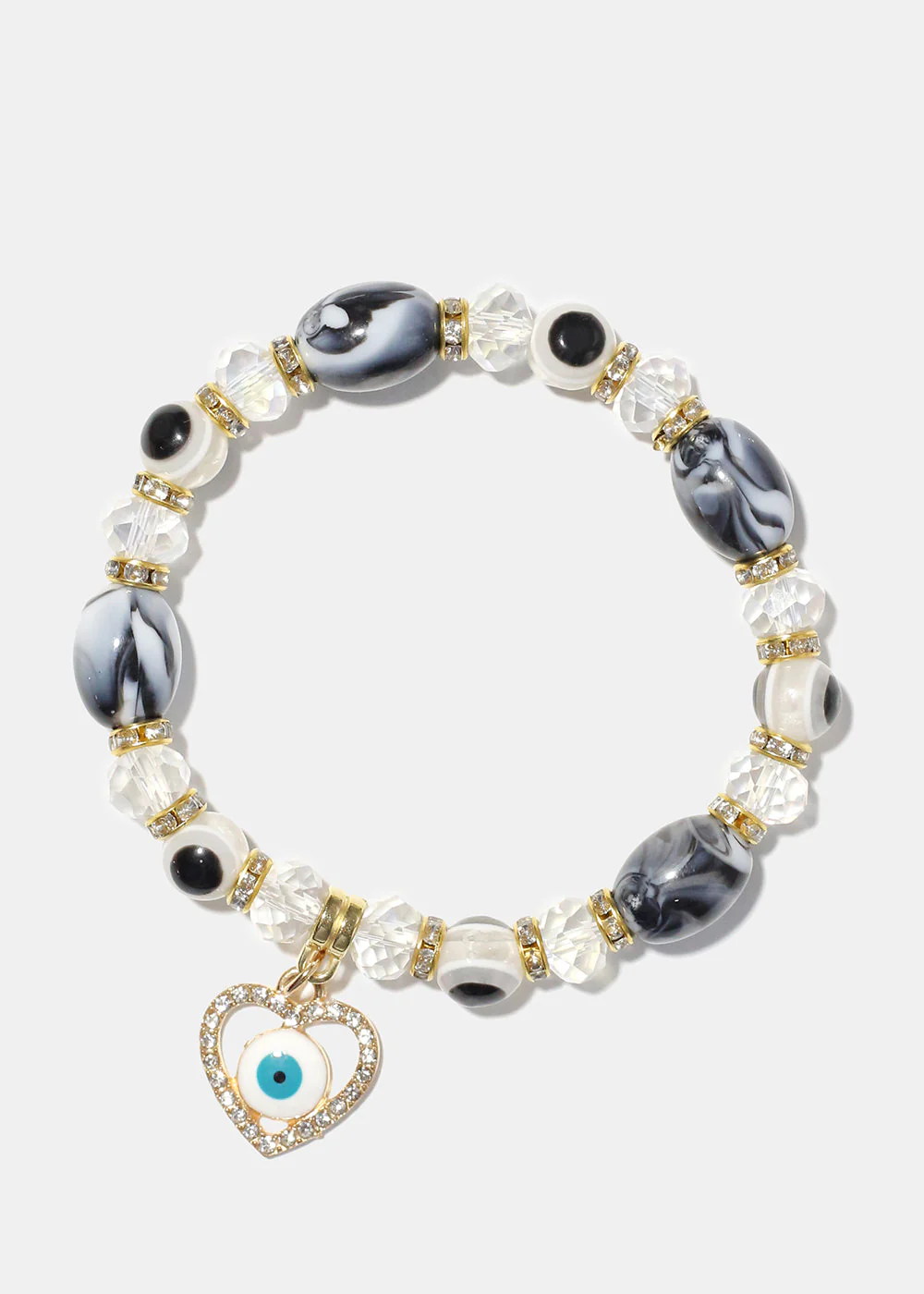 Light Color Bead Bracelet with Heart & evil Eye - Image 12