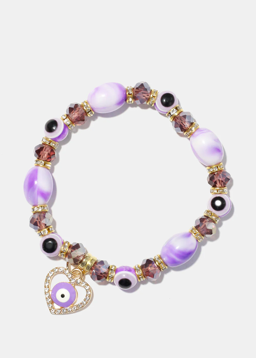 Light Color Bead Bracelet with Heart & evil Eye - Image 3