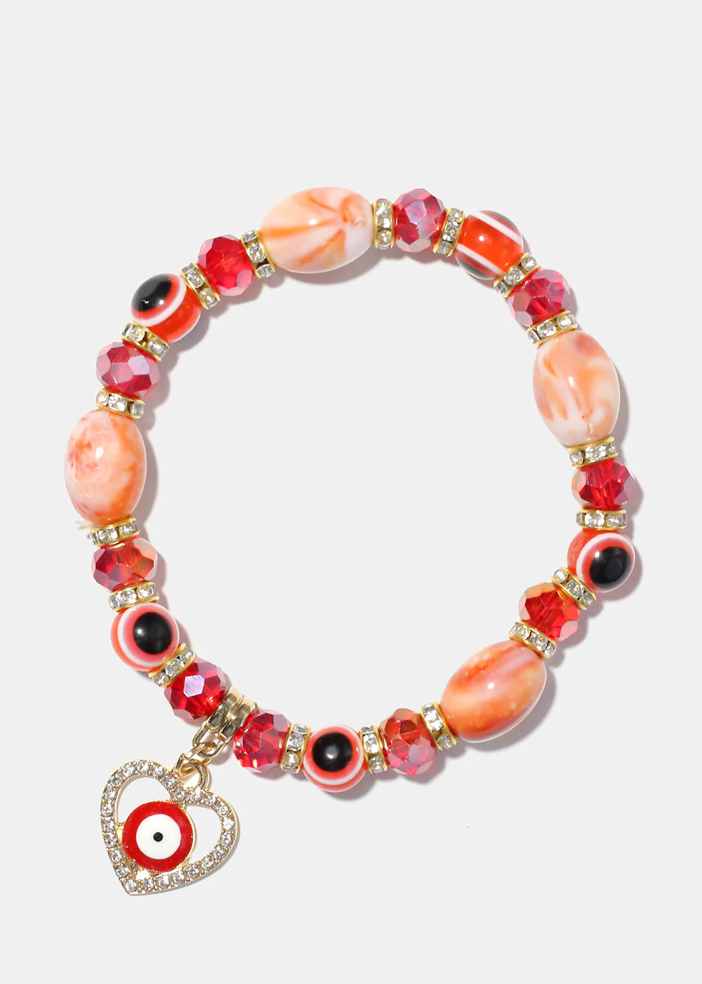 Light Color Bead Bracelet with Heart & evil Eye - Image 4