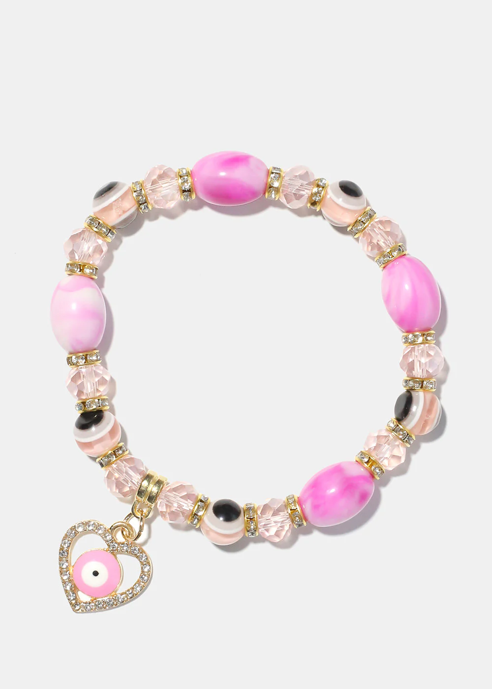 Light Color Bead Bracelet with Heart & evil Eye - Image 5
