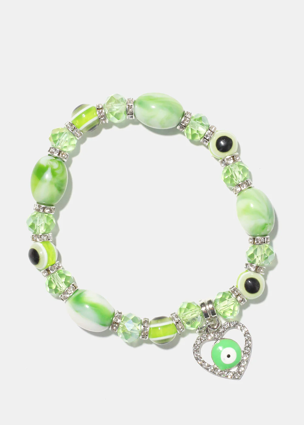 Light Color Bead Bracelet with Heart & evil Eye - Image 6