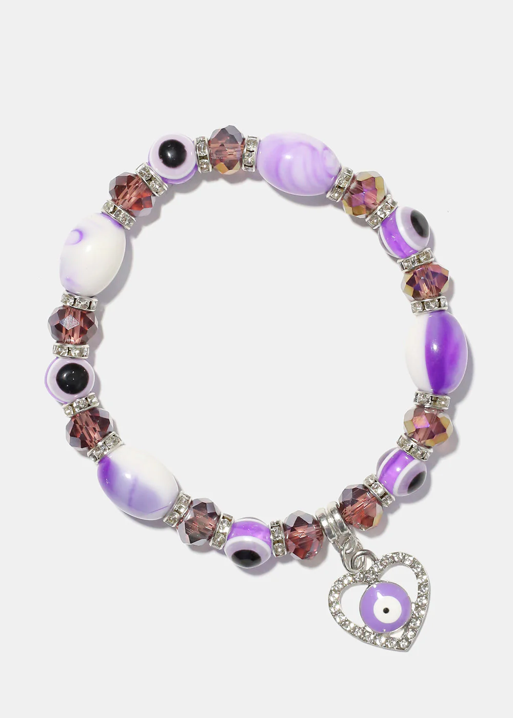 Light Color Bead Bracelet with Heart & evil Eye - Image 7