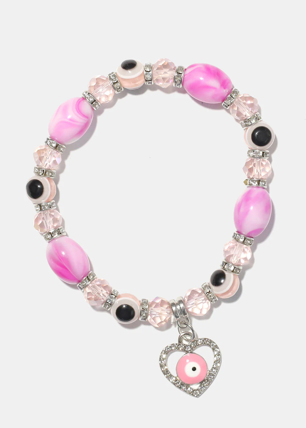 Light Color Bead Bracelet with Heart & evil Eye - Image 8