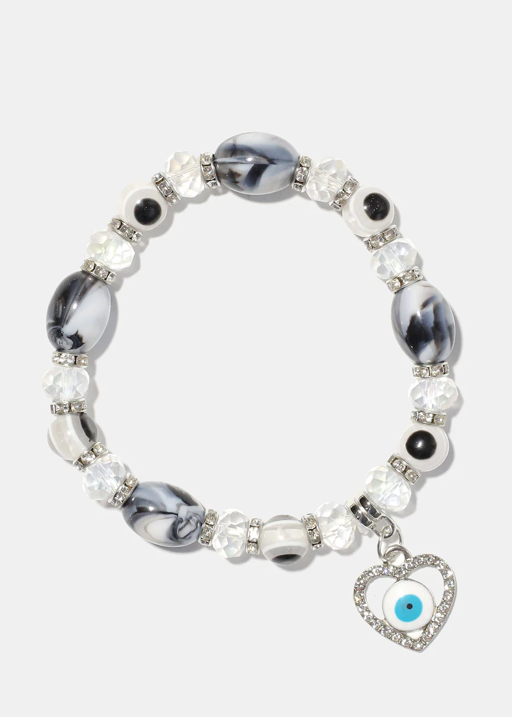 Light Color Bead Bracelet with Heart & evil Eye - Image 9