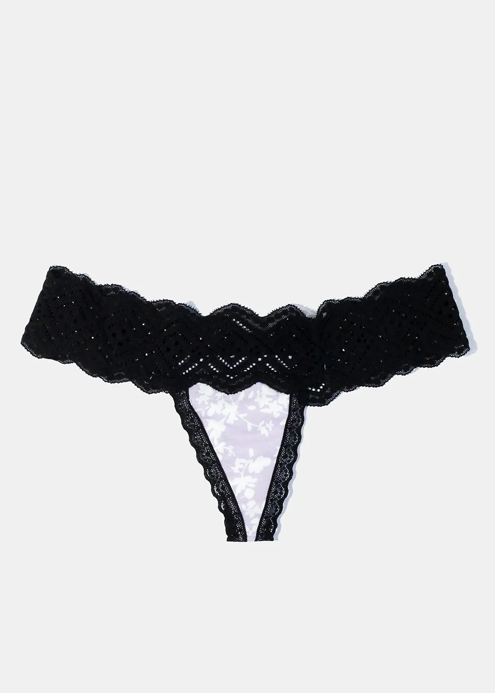Lilac Black Lace Trim Thong