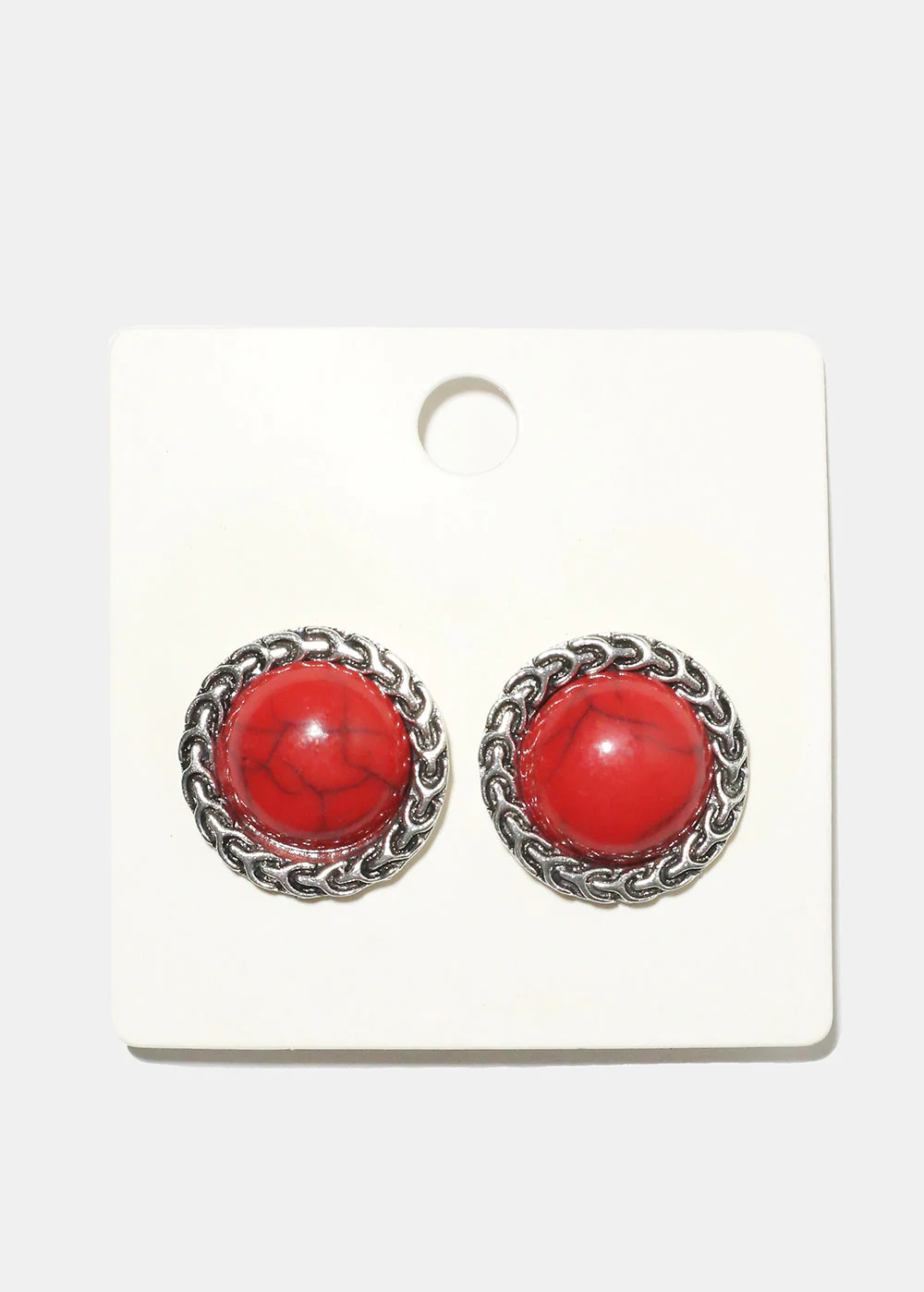 Marble Circle Clip Earrings - Image 4
