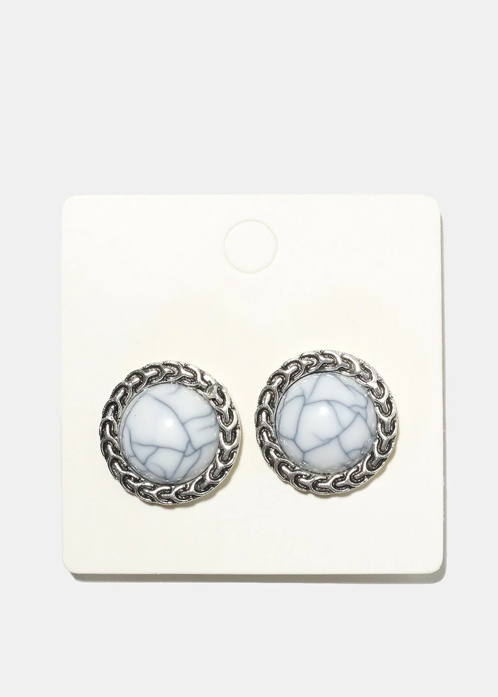 Marble Circle Clip Earrings - Image 5