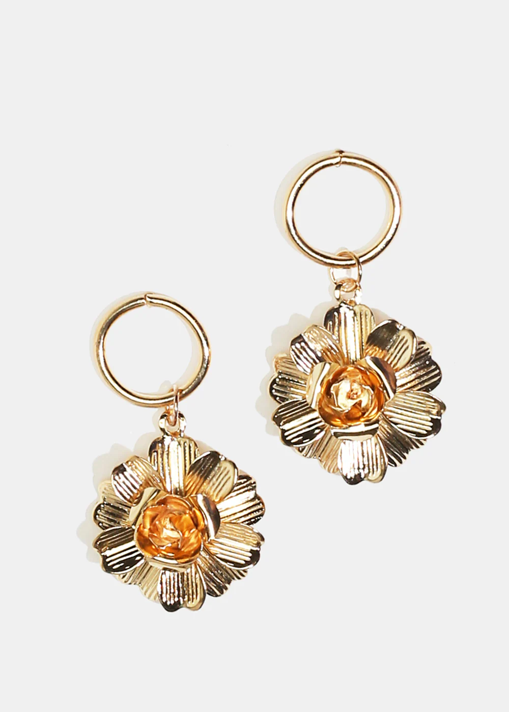 Metal Flower Dangle Earrings - Image 2