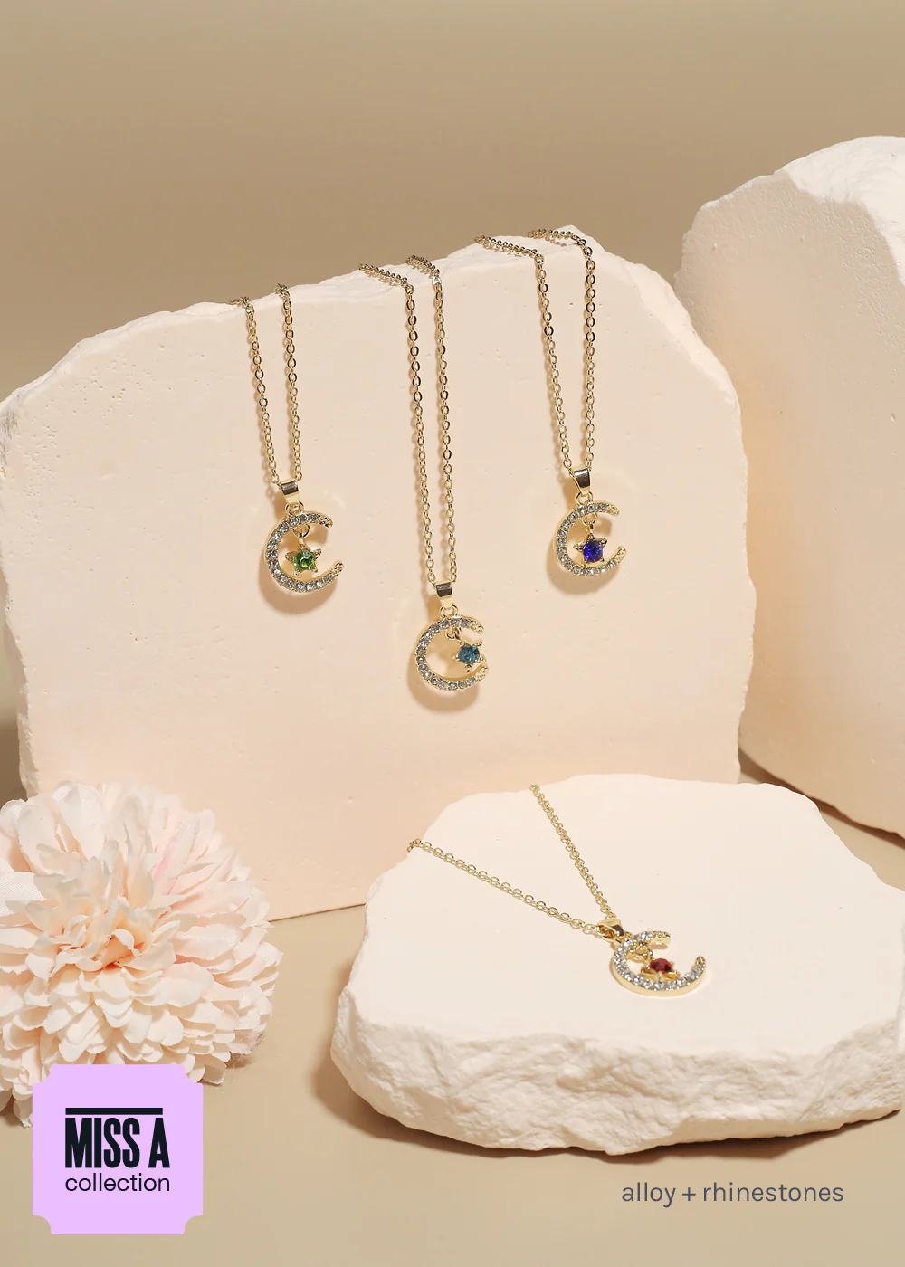 Miss A Birthstone Necklace - Moon + Star