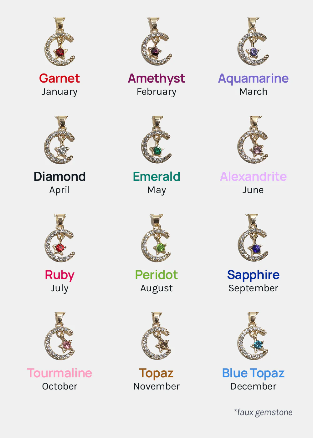 Miss A Birthstone Necklace - Moon + Star - Image 3