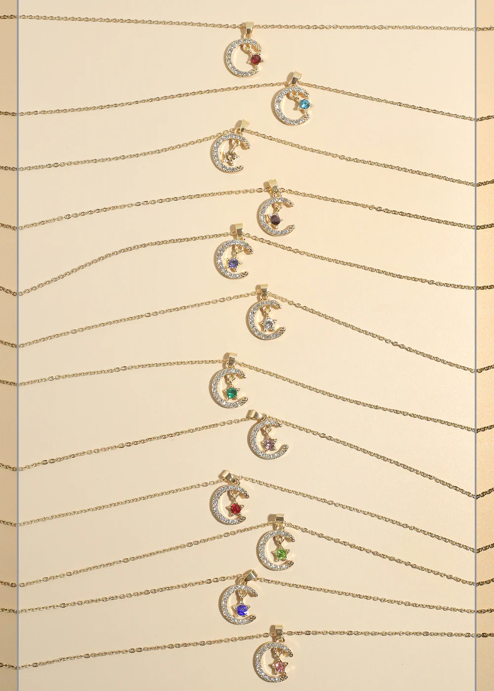 Miss A Birthstone Necklace - Moon + Star - Image 4
