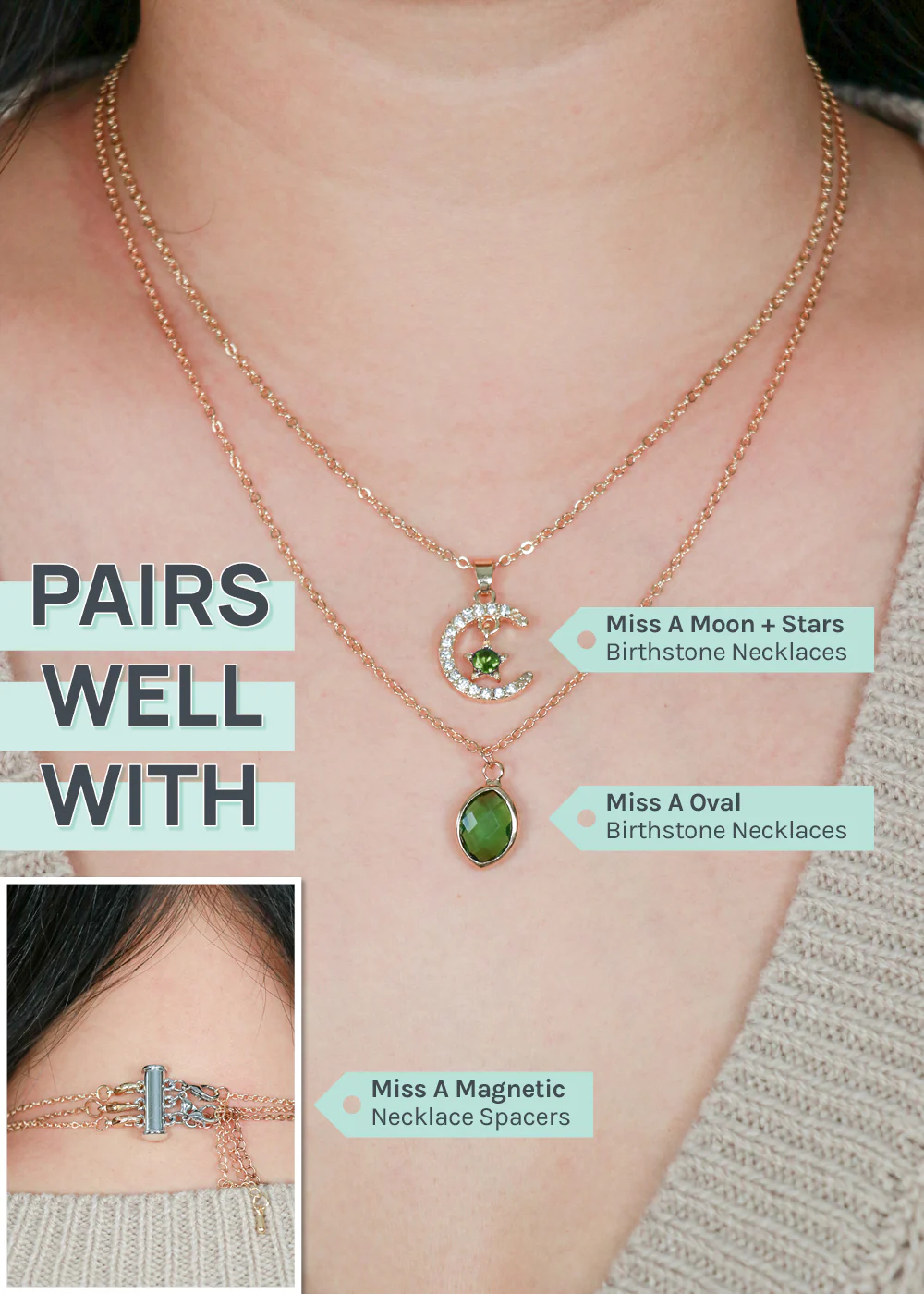Miss A Birthstone Necklace - Moon + Star - Image 5